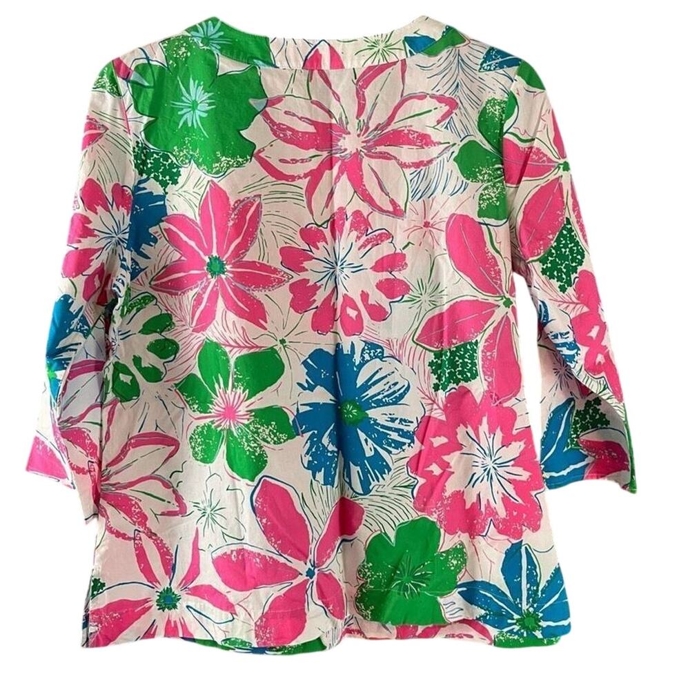 Talbots Colorful Floral Print 3/4 Sleeve Popover Blouse Top Size LP Large Petite - Picture 2 of 7